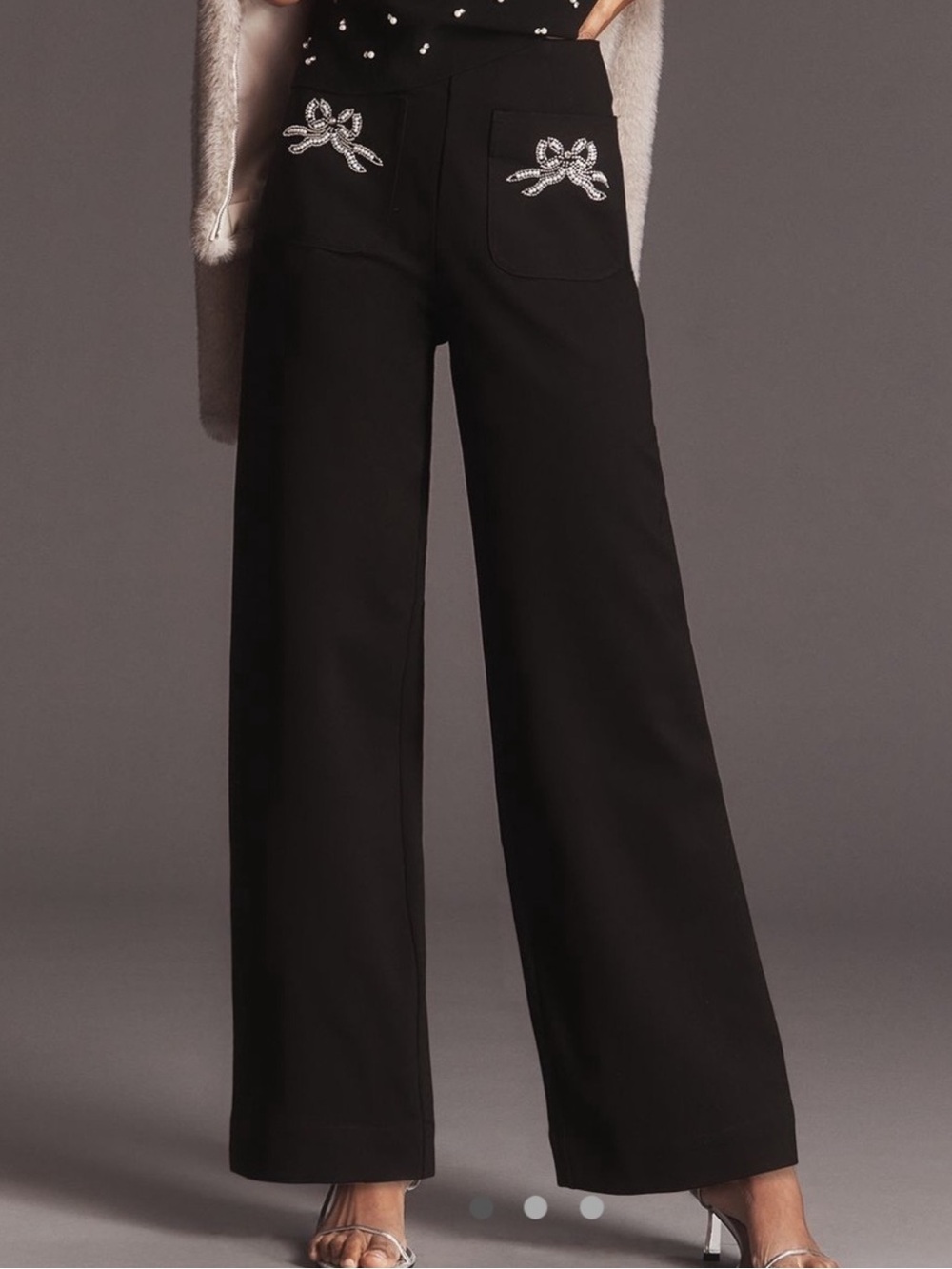 Anthropologie Colette Pants Maeve Full-Length Wide-Leg Bow Embroidered Pants 31